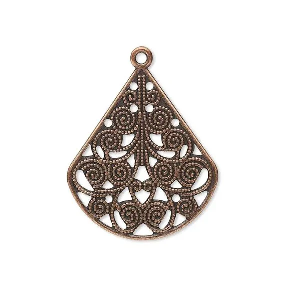 Antiqued Copper Victorian Filigree Teardrop 26mm Focal Drops Charms Beads 2 pcs