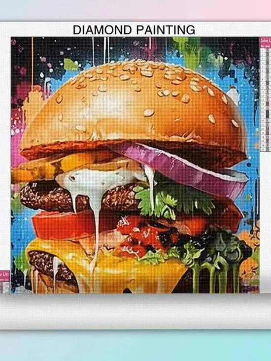 5D Diamond Painting Kit with Hamburger & Fries Design