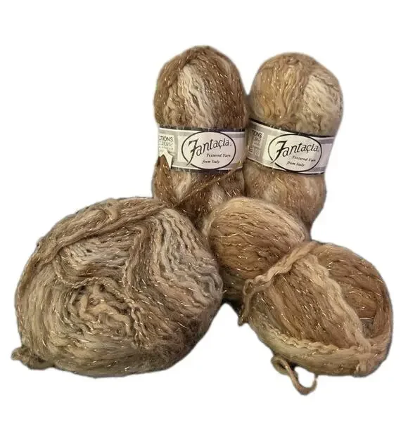 Lot of Vintage Fantacia Textured Yarn Italy Wool Lurex Neutral Beige Tones
