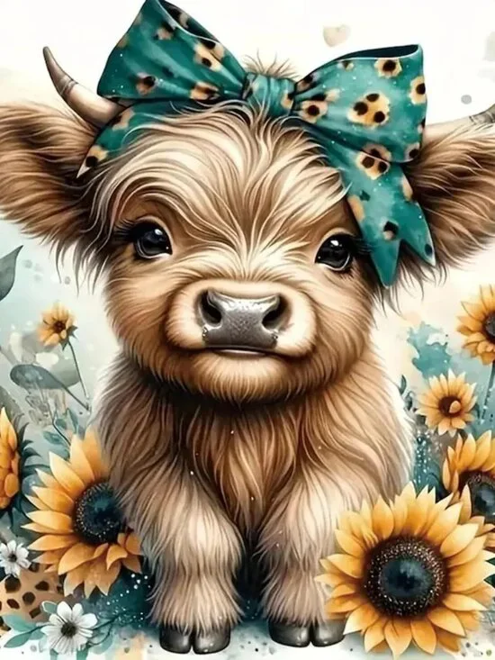 Highland Cow Full Round Gem Crystal Art Paint by Diamond