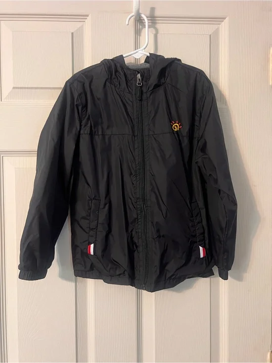 Jingle Bongala Black Hooded Lightweight Windbreaker Jacket Full Zip Size 5-6