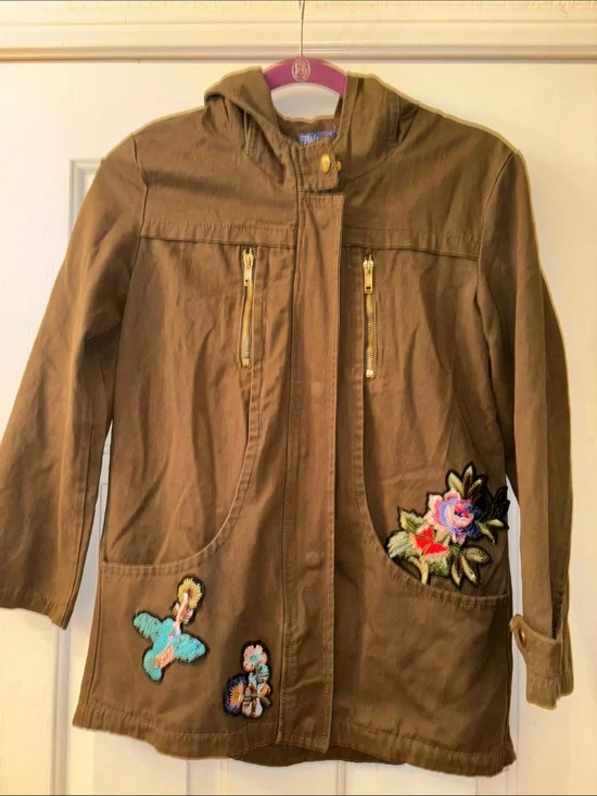 truly Me Brown Hooded Jacket with Floral Embroidery Size 12 EUC
