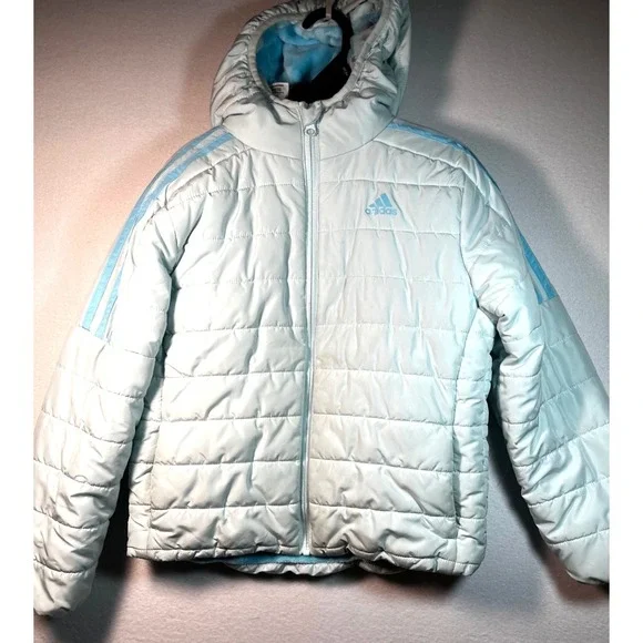 Adidas Light Blue Ski Jacket Fleece Lined Waterproof Hooded Winter Coat GIRL 7/8