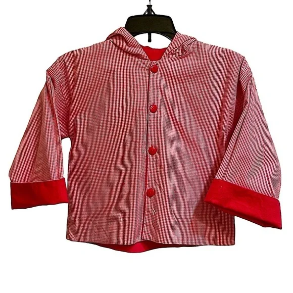 Mary James Hot Pink Gingham and Baby Wale Corduroy Reversible Jacket Hood Sz 4T