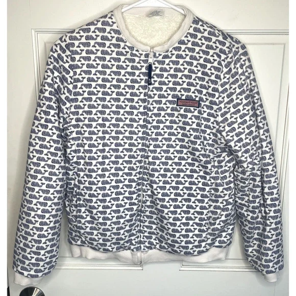 Vineyard Vines Girls Reversible Full-Zip Fleece Jacket Sz XL (16) Cozy Casual