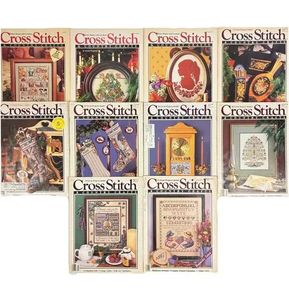 Cross Stitch & Country Crafts Magazine Lot 10 1987-93 Over 100+ Pattern Projects