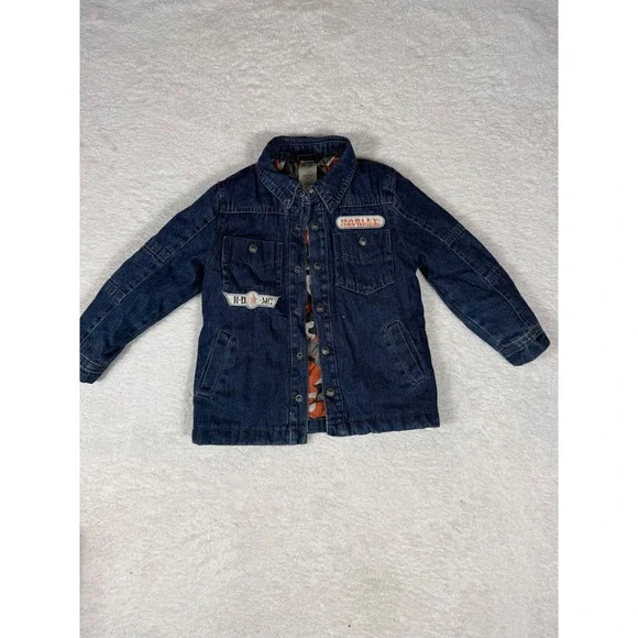 Harley Davidson Denim Jacket‎ Kids 2T Blue Excellent Camo Lined Biker Core Moto