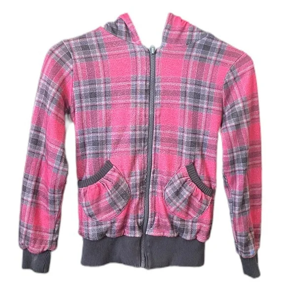 Spoiled Girls Grey And Pink‎ Sherpa Plaid Reversible Jacket sz S