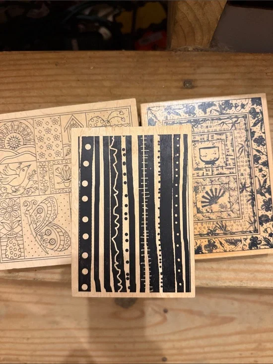 3 large background wood mounted Rubber Stamps