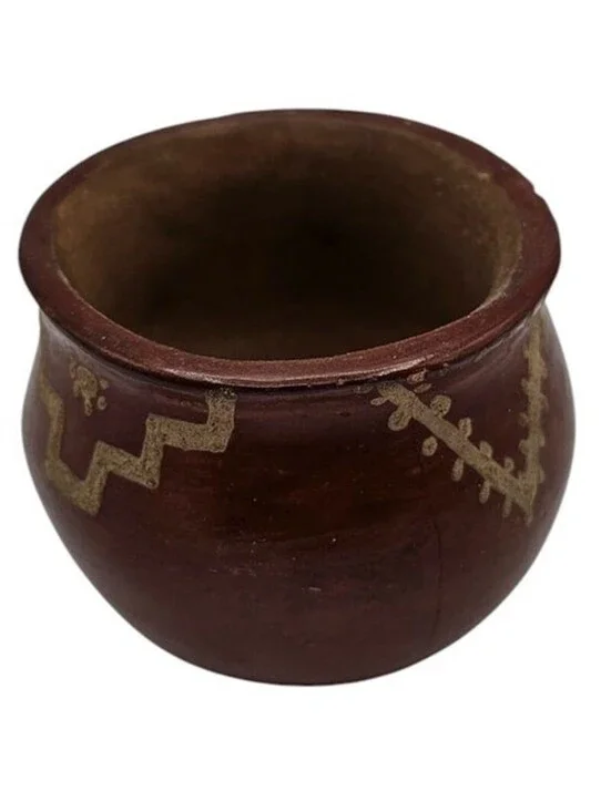 Native American Vintage Mid-Century Pottery Bowl Signed 1950s Brown Gold
