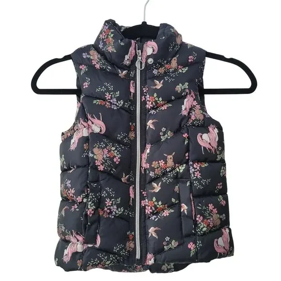 H&M Size 4-6YO Navy Unicorn Woodland‎ Puffer Vest Toddler Girl Fall Cute