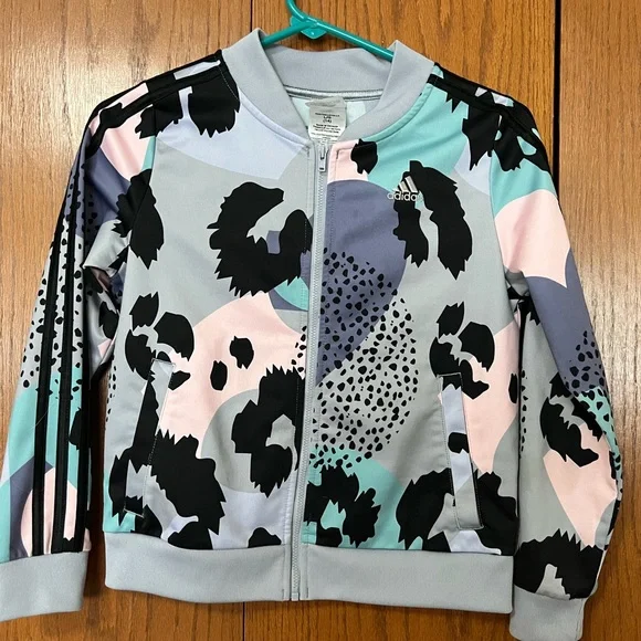 Girls Adidas Jacket black pink grey blue size L 14