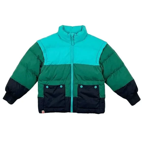 Lego x Target Puffer Jacket Green Colorblock Removable Sleeve Kids Boys Small