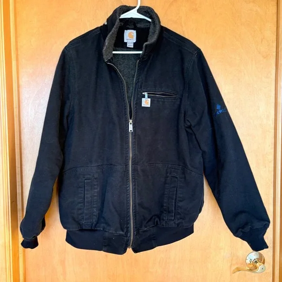 Carhartt Sherpa Lined Work Jacket Black Mens XL 16 18‎ Emerson Logo