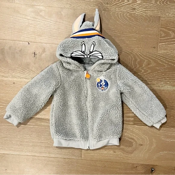 Gray Sherpa Zip-up Hoodie Space Jam Bugs Bunny Size 3T
