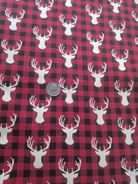 Reindeer Red Black Check Cotton Fabric 1 5/8 Yards 32” Wide Quilting Sew Crafts