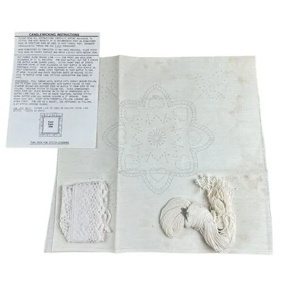 Vintage 1980s Candlewicking Pillow Kit Flowers Hearts Open Package Cottagecore