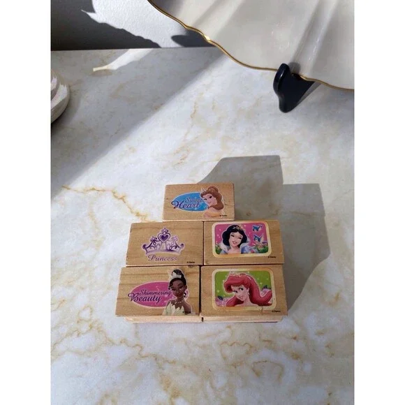 Rare collector’s item Disney 5 princess  Wood Rubber stamps