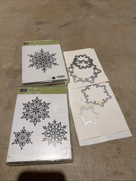Festive Flurry Stampin Up stamp and Die Set - Silver & White Snowflake Desi