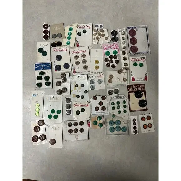 Vintage‎ Buttons All Full Cards Assorted Sizes, Shapes, Colors and Brands NOS