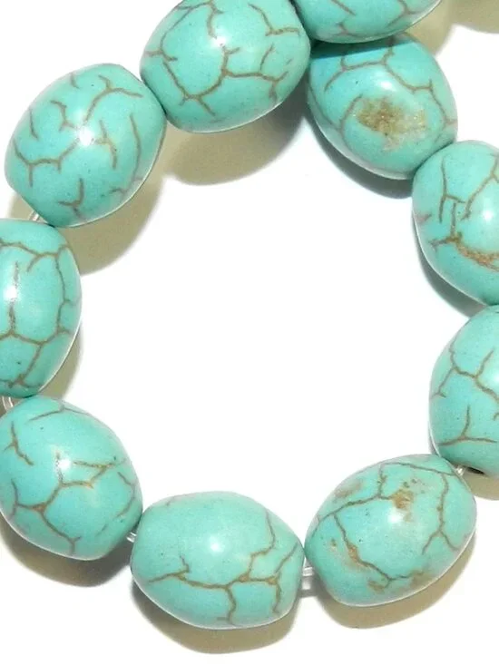 NG3036 Blue-Green Turquoise 10mm Tapered Oval Barrel Magnesite Gemstone Beads 8