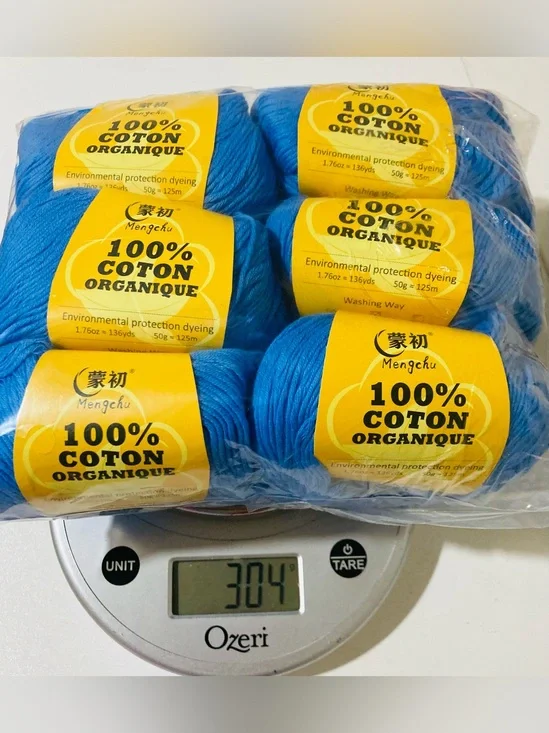 NWT 6 Mengchu 100% Organic Cotton Yarn‎ Color: Ocean Blue ~48g ea 10 oz total