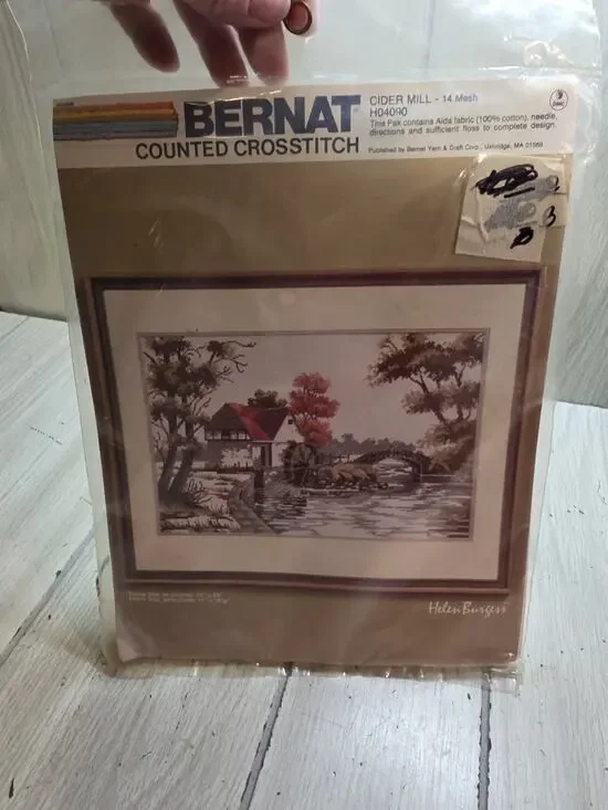 New Bernat Counted Cross Stitch Kit: Cider Mill, Helen Burgess H04090
