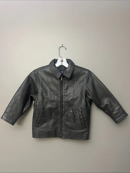 GAP Black Kids' Leather Bomber Zip Jacket - Size XS (4T)