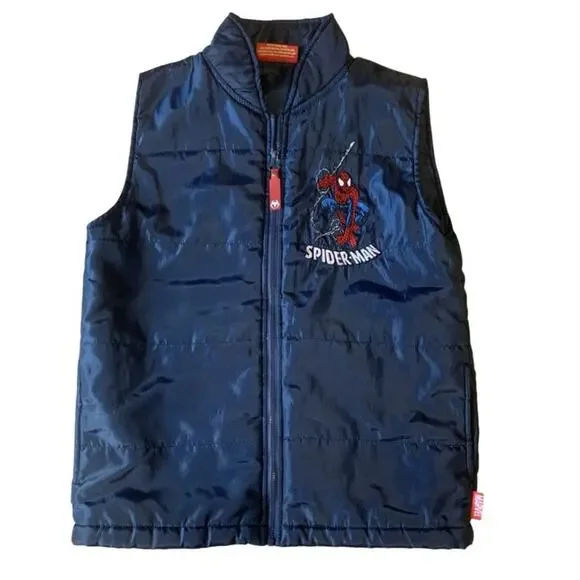 Vintage Y2K Marvel Spider-Man Boys Lightweight Vest Blue Zip Size 6/7 2005