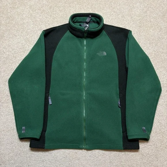 The North Face Jacket Boys XL Green‎ Black Fleece Full Zip Pockets Outdoor