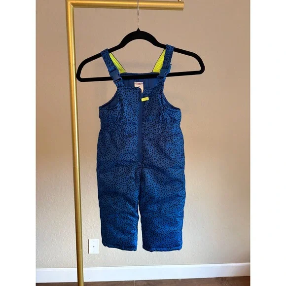 Carters Toddler Boys Blue Black Dot Insulated Snow Bibs Overalls Size 2T