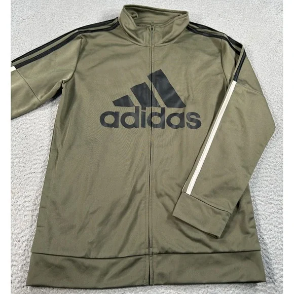 Adidas Jacket Youth‎ Boys Large Green Track Tricot 3-Stripe Full Zip Training