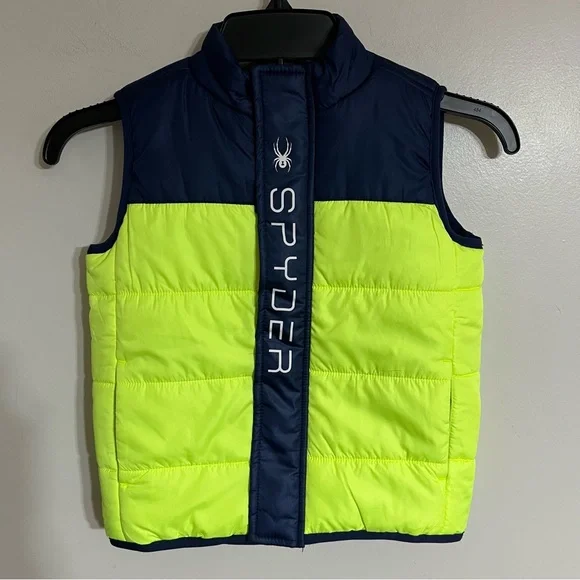 Boys Spyder Neon Yellow & Blue Puffer Vest Size 4T Winter‎ Outdoors Casual