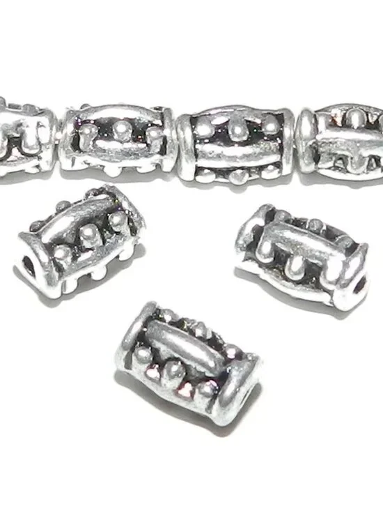MB790 Antiqued Silver 6mm Line & Dot Pattern Round Tube Metal Beads 50pc