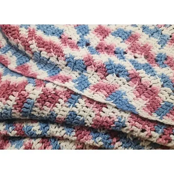 Handmade Crochet Afghan Ripple pattern Blanket multi colored yarn 79
