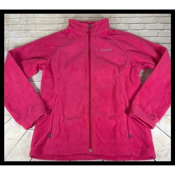 Columbia Fleece‎ Jacket Kids Large 14/16 Pink Full Zip Mock Neck Outerwear