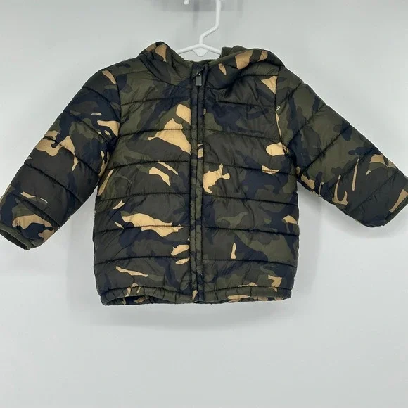 Old Navy Kids Camo Puffer Jacket Coat Hood with Ears Green 12-18‎ Months