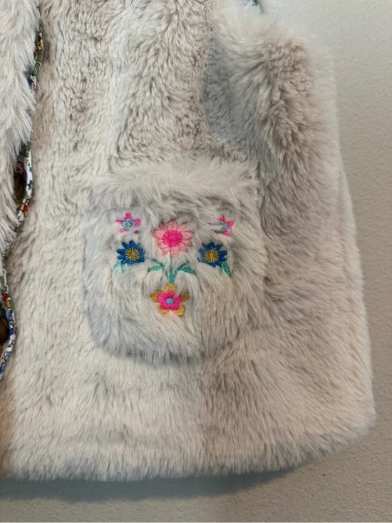 Mini Boden Faux Fur Embroidered Vest