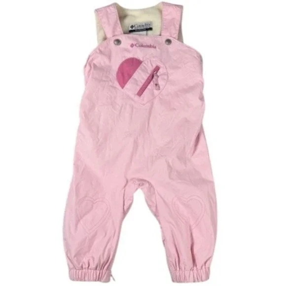 Columbia Snow Bibs Infant 12 Months Pink Heart Fleece Lined‎ Insulated Overalls