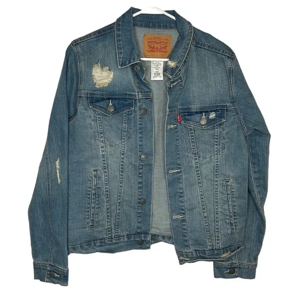 Levi's‎ Stretch denim Trucker Jacket Boys Size Large 12-13 Yrs Distressed