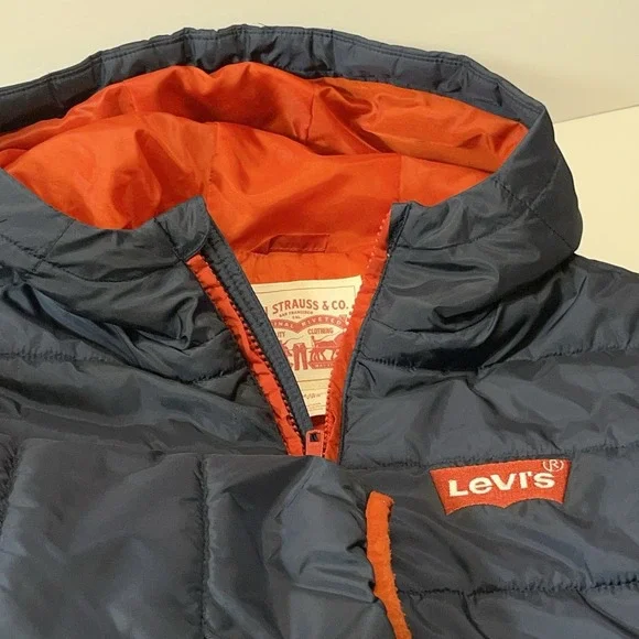 Vtg‎ Levi's Boys Puffer Jacket Blue Water Resistant Hooded M Coat 10-12 Years