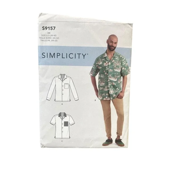 Simplicity S9157‎ Men's Shirt Collar Long Short Sleeve Size 34-42 Modern