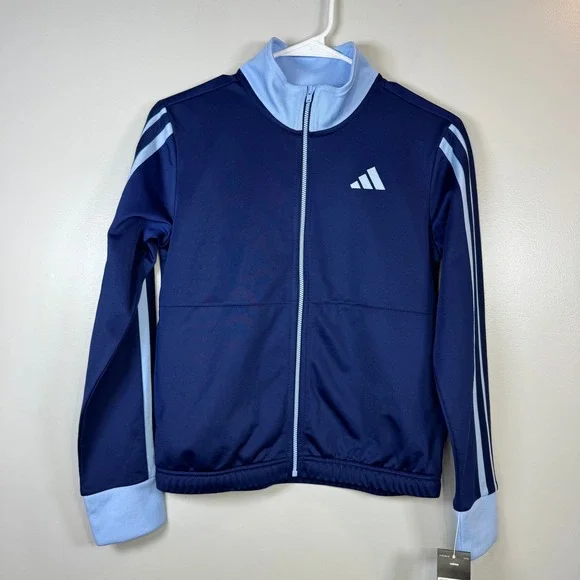 Adidas Tricot Track Jacket Kids 10/12 Navy Blue Colorblock‎ Full Zip Athleisure