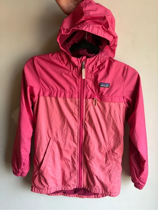 Patagonia Girls' Two-Tone Pink Hooded Rain Jacket