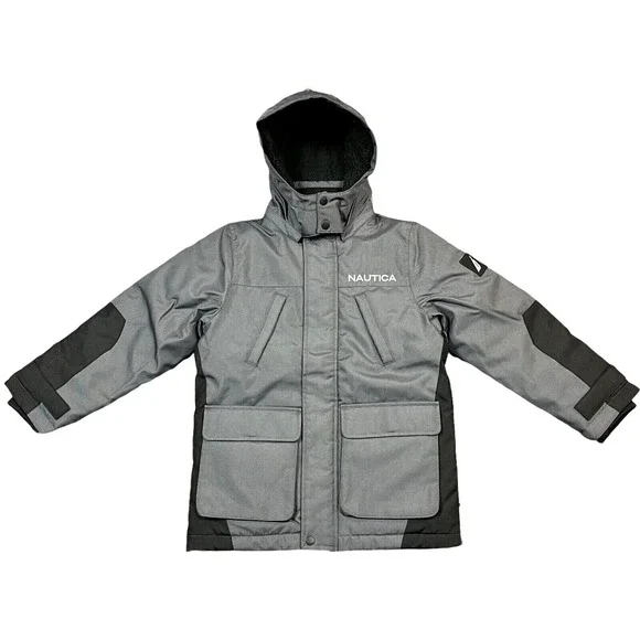 Nautica Youth Boys Full Zip Winter Jacket Size 14-16‎ Gray/Black Water Resistant