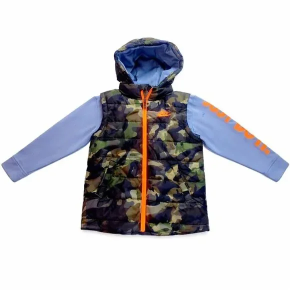 Nike Youth Camo Puffer Jacket Hooded Size L Just Do It