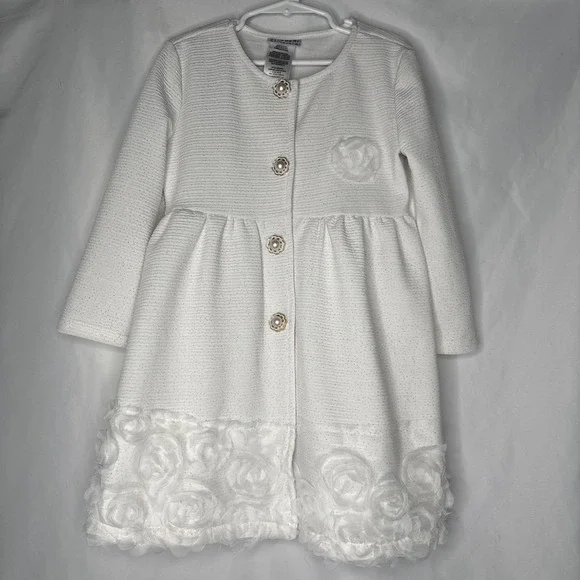 Blueberi Boulevard Baby Girl‎ Sz 5 Holiday Coat Floral Appliqués Jeweled Buttons