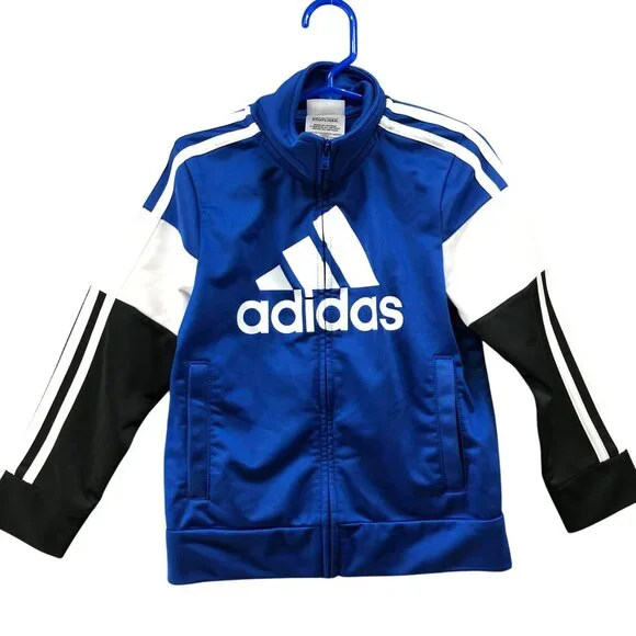 Adidas Boys 4T Track Jacket Blue Black White Full Zip Mock Neck‎ Sweatshirt