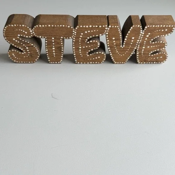 Steve Wooden Desk‎ Name Plate Boho Home Office Decor 70s Toll Painted VTG 3x12