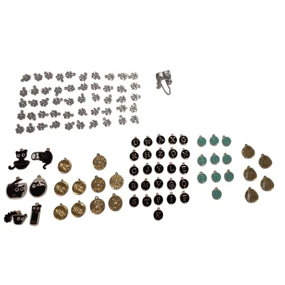 100+‎ Piece Jewelry Making Charm Lot Alphabet Numbers Flowers Cats Enamel Gold